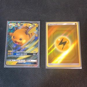 Hidden Fates Raichu GX Card and Holo Energy
